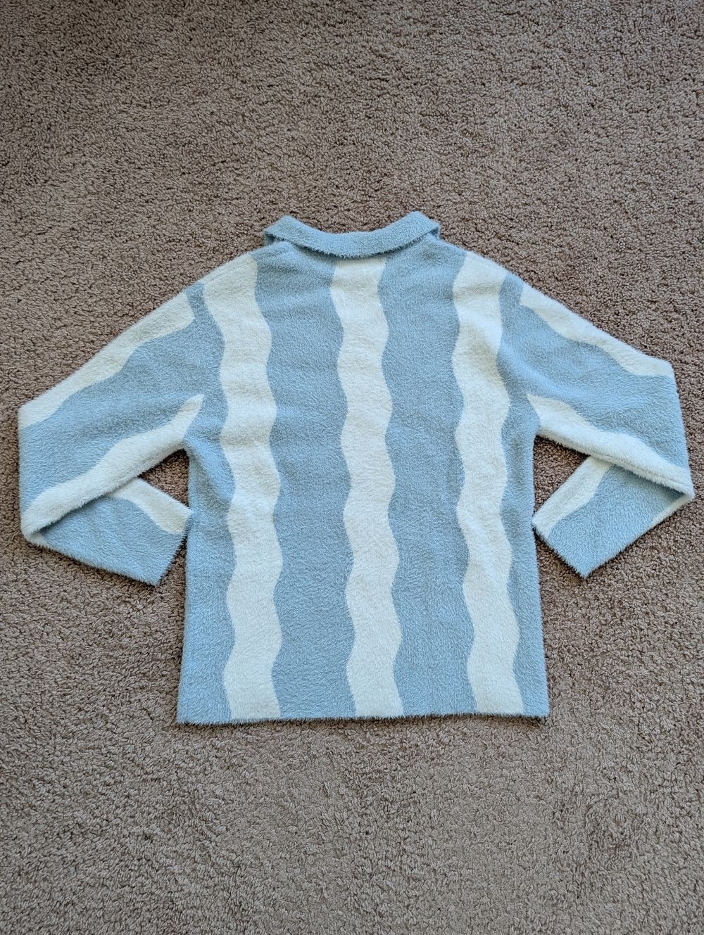 Cream Womens Blue White Red Wavey Soft Knit Collared Top Size Small - Picture 2 of 9